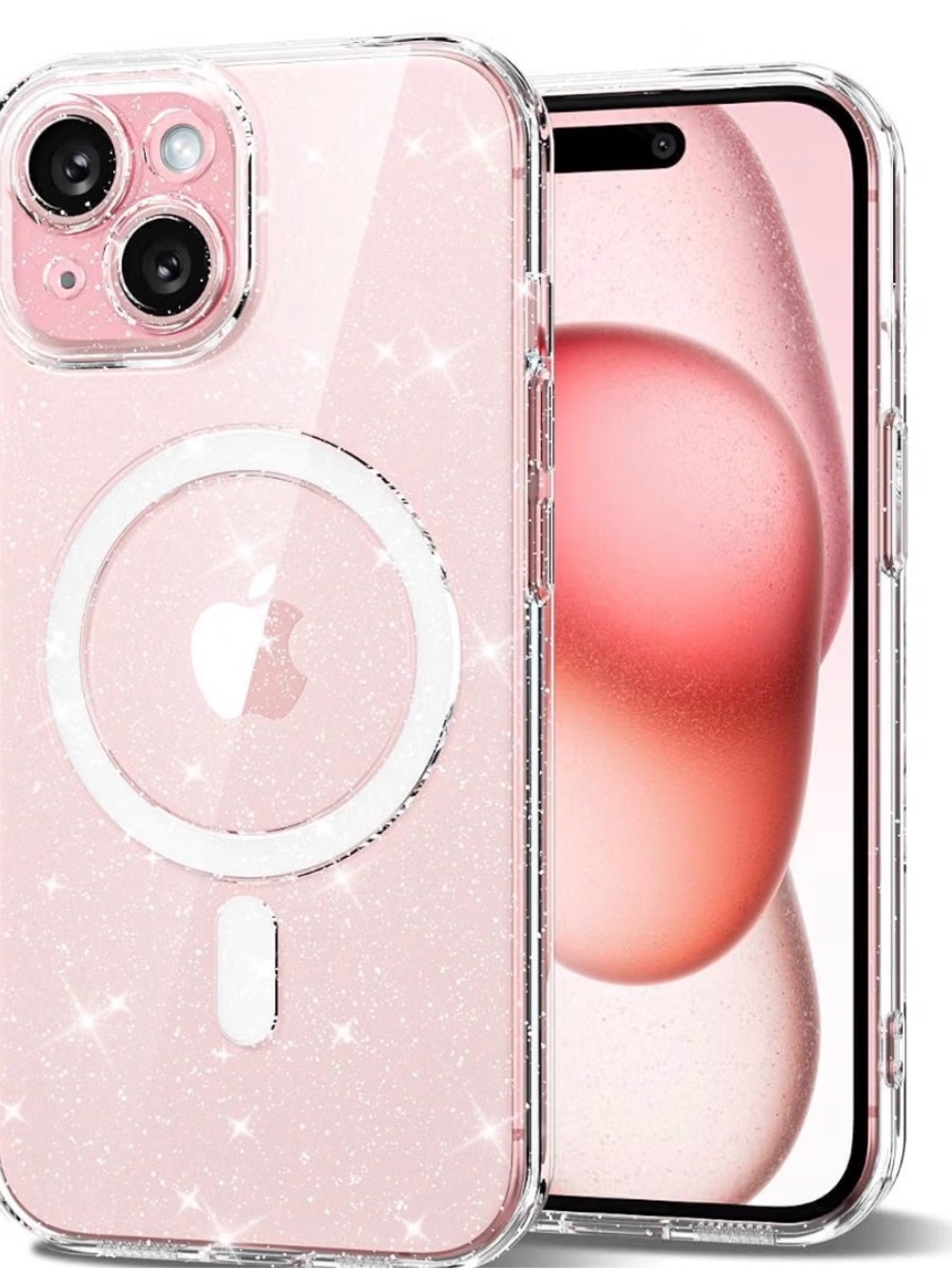 Apple Pink Glitter MagSafe-Compatible Clear Case iPhone 15